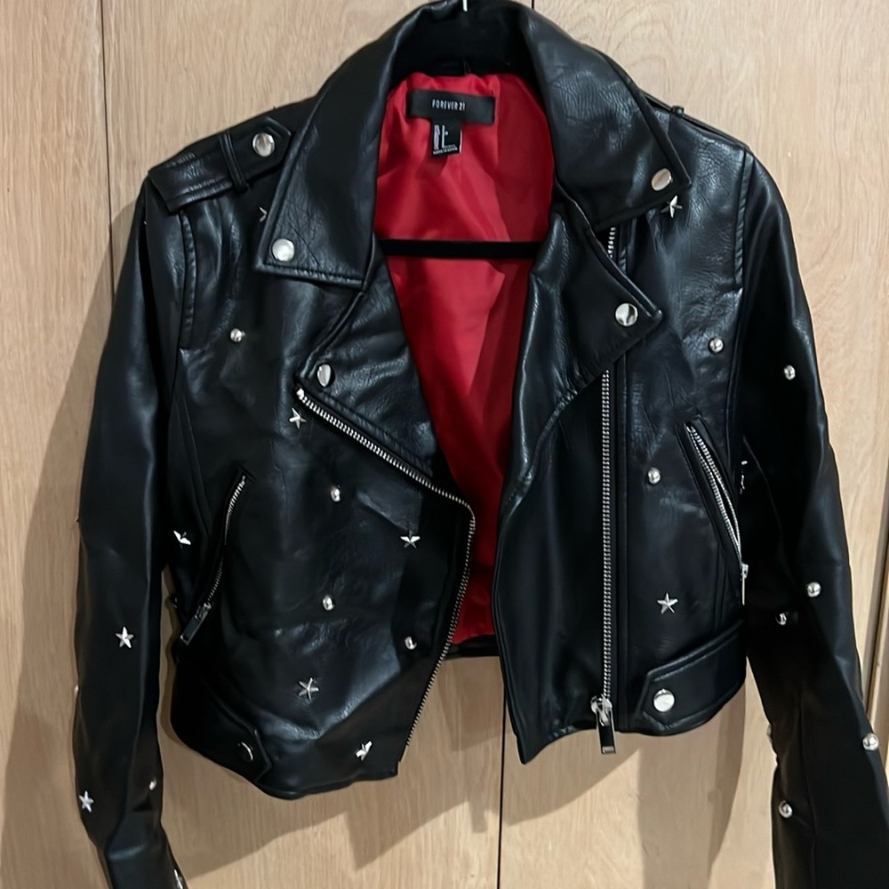 Excellent Condition Faux Leather Star Studded Jacket